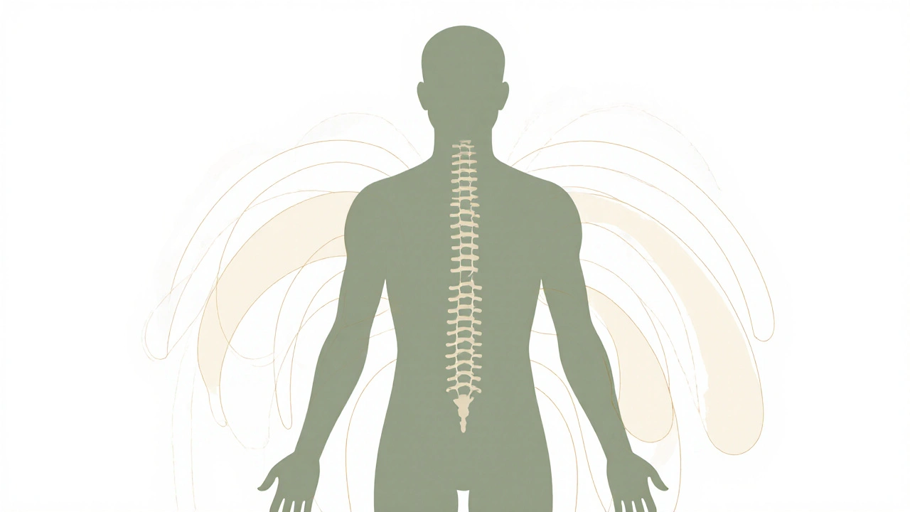 Abstraktní ilustrace těla s jemnými čarami znázorňujícími vnitřní vědomí těla.