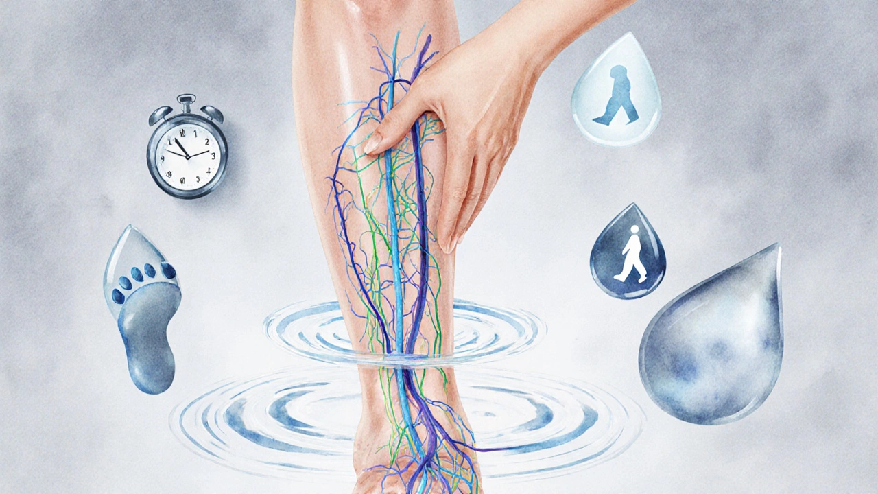 Koncepční znázornění tkáně s prouděním tekutin a vazivovými vlákny pod kůží.