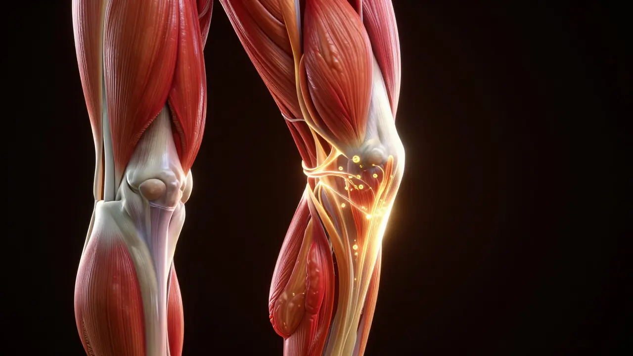 Konceptuální zobrazení uvolňování svalových uzlů a zlepšeného krevního oběhu.