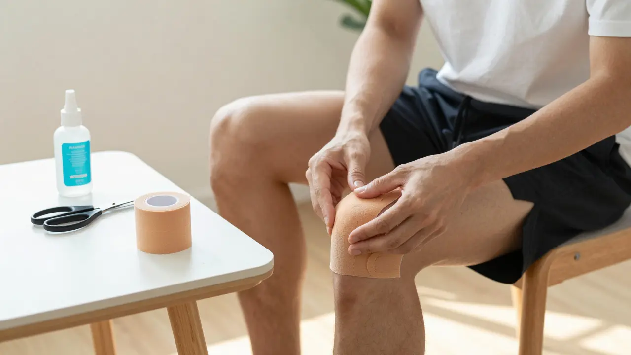Sportovec připravuje kotník k nalepení elastického teipu