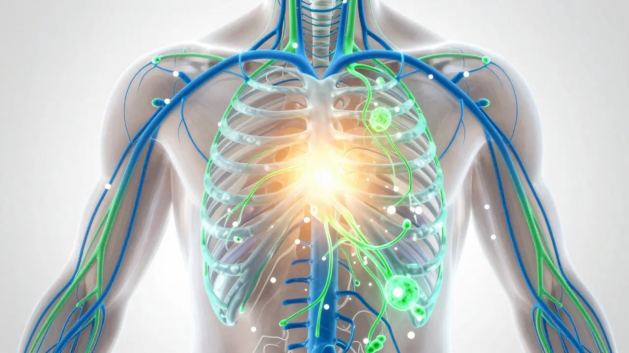 Conceptual art showing smooth flow of immune cells in lymph system