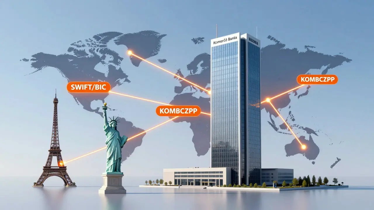 Ilustrace globálních bankovních spojení s oranžovými linkami