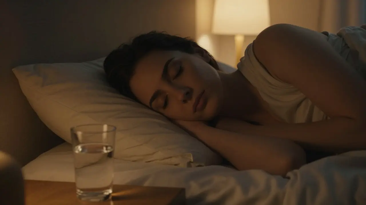 Person sleeping peacefully in a warm, dimly lit room